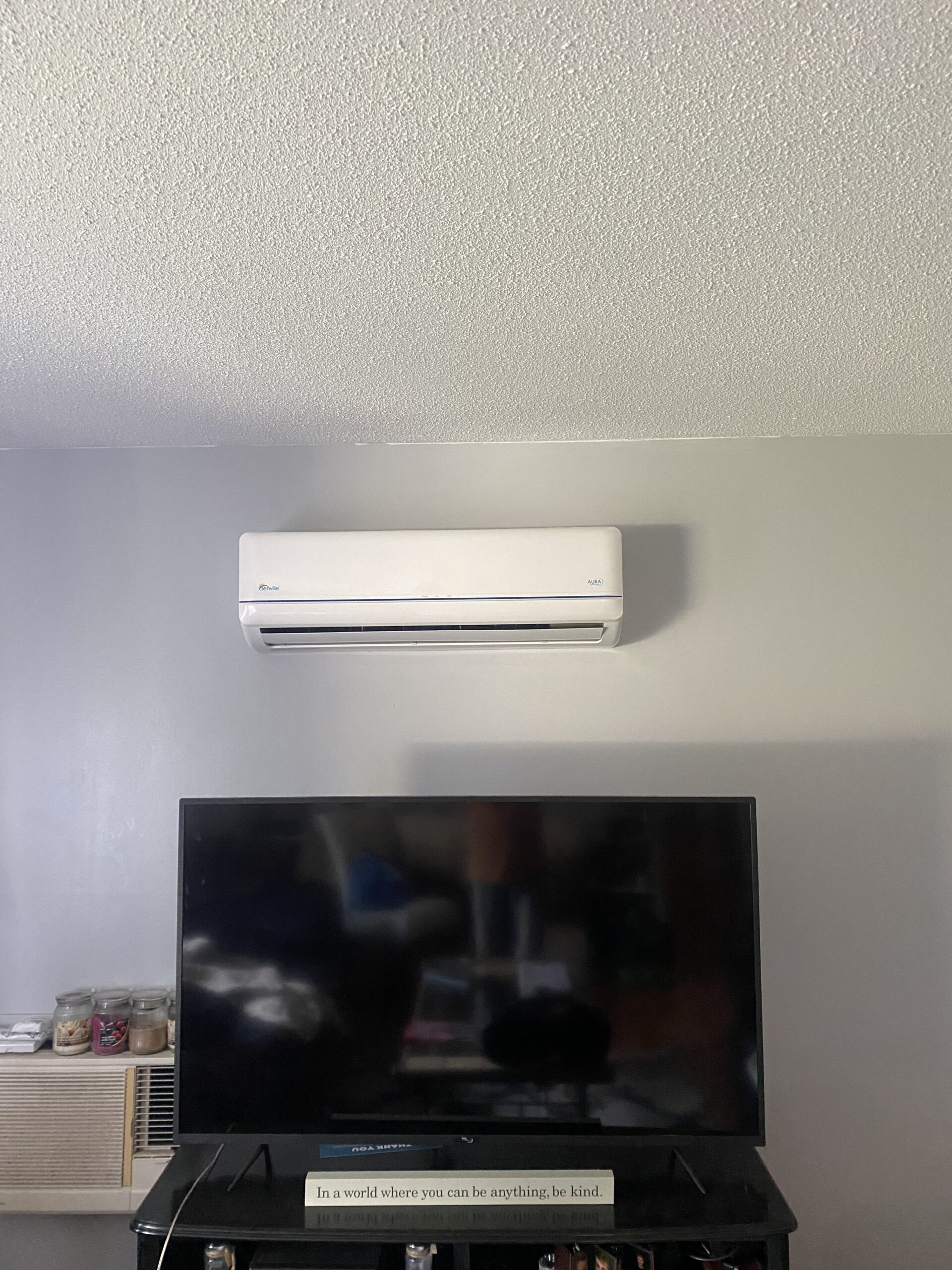 Indoor ductless heat pump installation in Manitoba